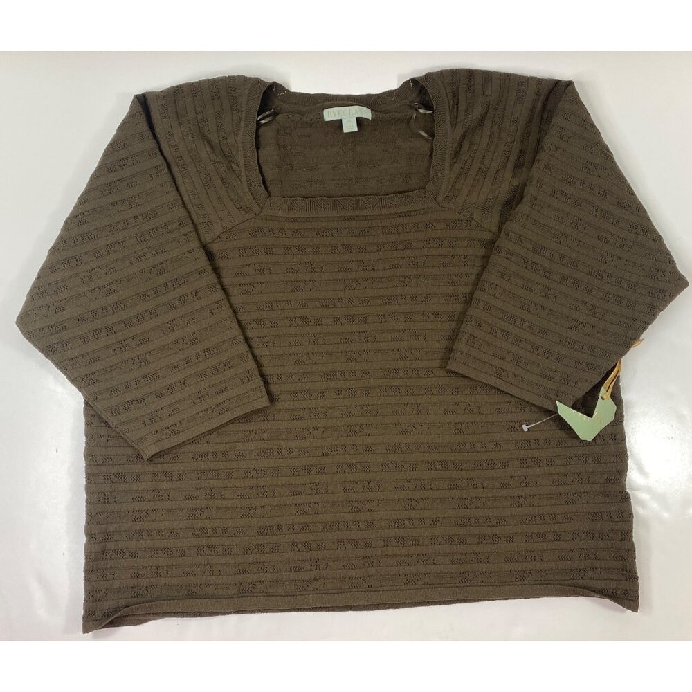 Ryegrass Womens Military Green Textured Knit Pattern Square Neck Sweater Size 3X